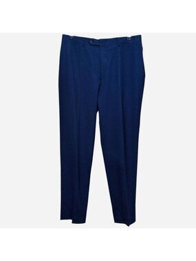 Canali Mens 32x30 Tessuto Navy Blue Flat Front Italian Wool Dress Pants Career